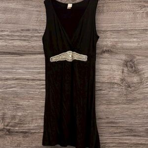 Little Black Dress with Pearl & Rhinestone Waist Detail